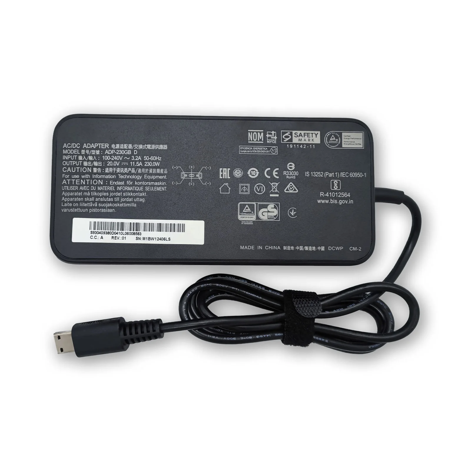 230W Laptop Adapter 20V 11.5A com USB-C PD para Substituição MSI ADP-230GB