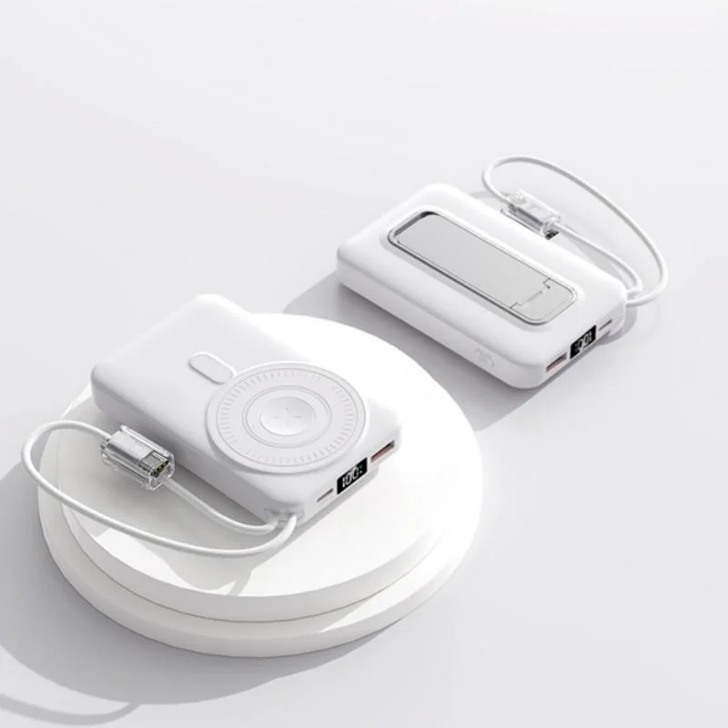 Power Bank Magnético Sem Fio 10000mAh 22.5W com Suporte Dobrável e Display LED para iPhone/Watch – Fábrica