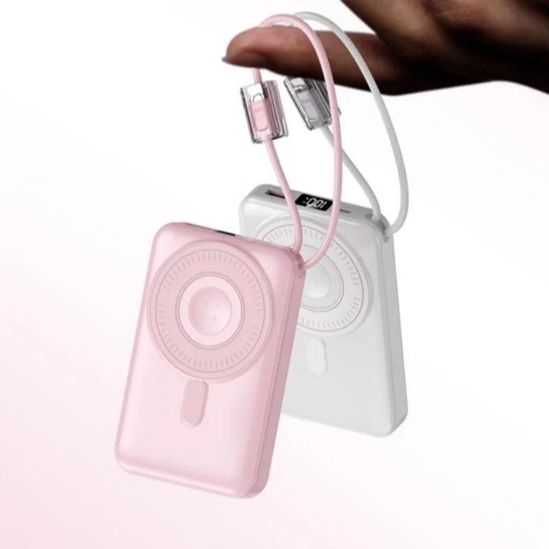 Power Bank Magnético Sem Fio 10000mAh 22.5W com Suporte Dobrável e Display LED para iPhone/Watch – Fábrica