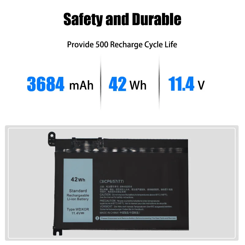 11.4V 42Wh Batería WDXOR para Portátil Dell Inspiron 13-5000, 15-5000, 15-7000, 17-5000 Series